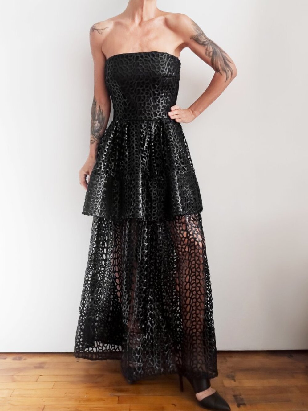 Maticevski Botanica Gown SS15 Black Lace Strapless Dress AU 10 / US 6